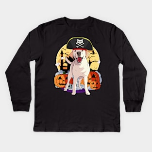 Yellow Labrador Pirate Halloween Pumpkin Kids Long Sleeve T-Shirt